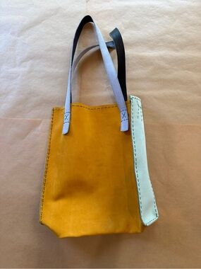Yellow Suede Tote Bag with Contrast Straps